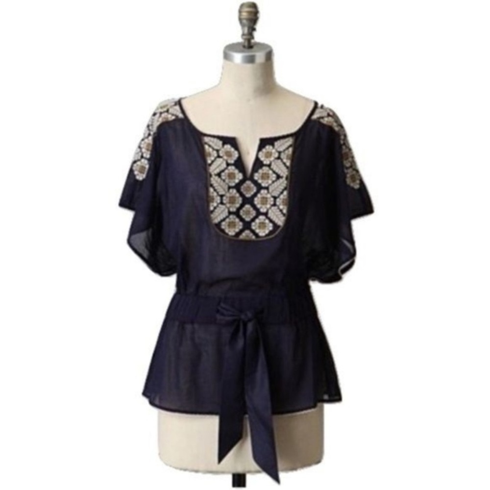 Anthropologie - Floreat Embroidered Tie Waist Top